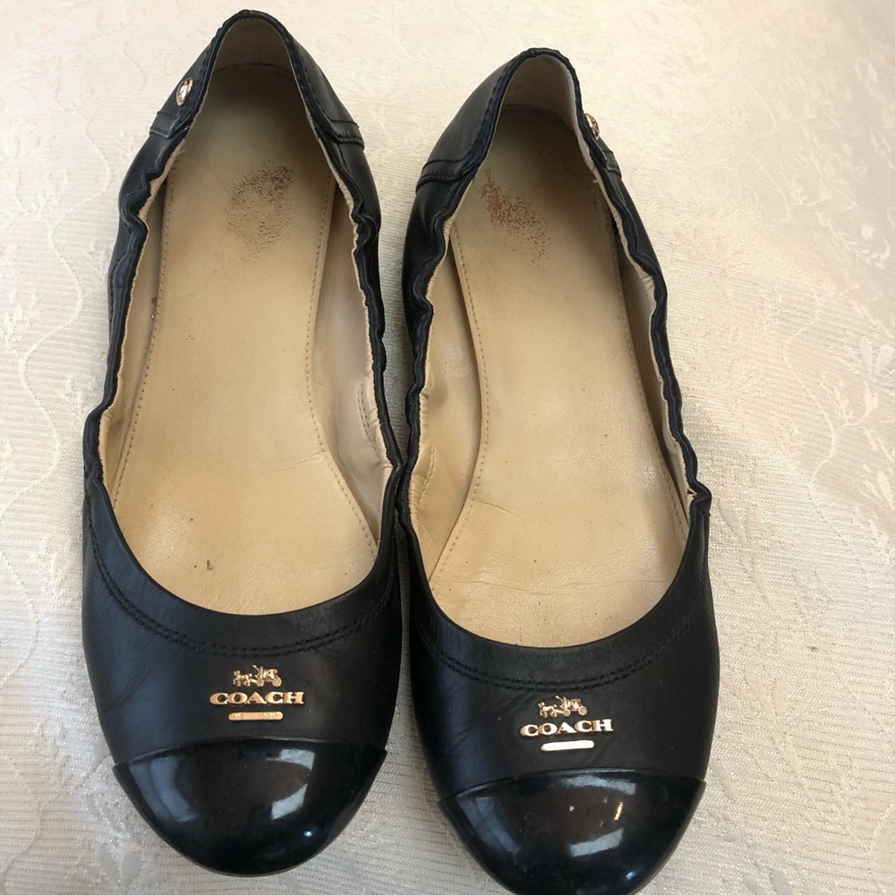 Coach black patent tipped ballet flats